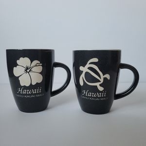 Set of 2 Hawaiian Island Collection Coffee Mugs-Hibiscus & Sea Turtle-Dark Grey